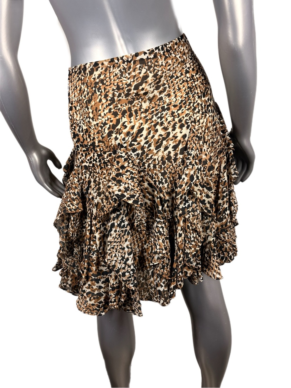 Lauren Ralph Lauren | Black Brown Georgette Skirt Leopard Ruffle Midi - Picture 6 of 14